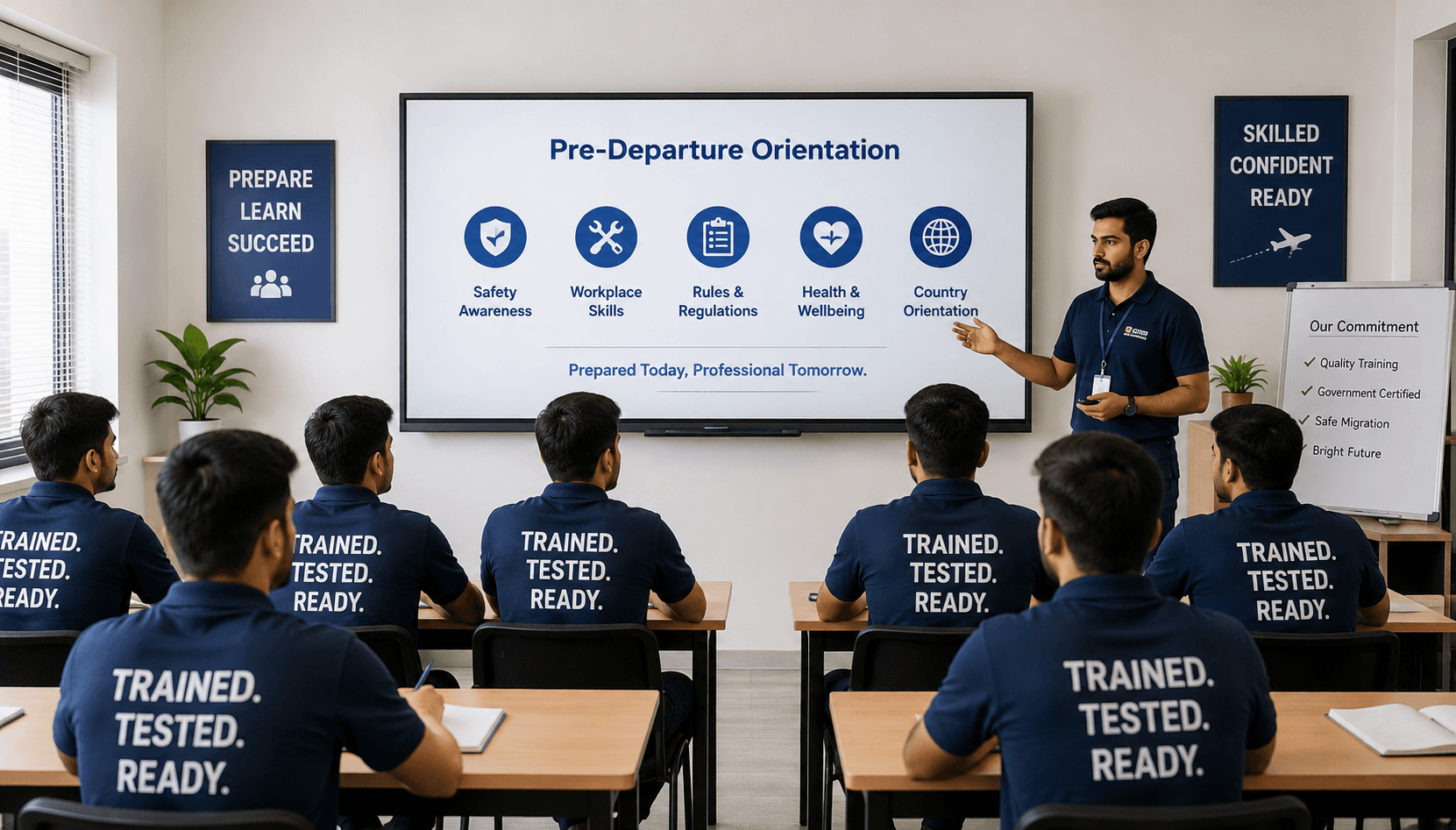 Workers completing pre-departure training and orientation